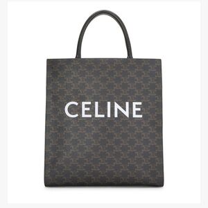 NWOT CÉLINE Black Triomphe Coated Canvas Vertical Cabas Medium
